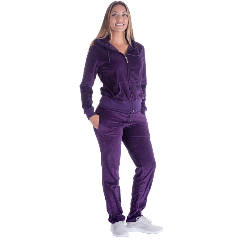 Facitisu Women's Sweatsuits Velour Jogging Zipped Jacket - Fashion Sport Suit Hoodie and Pants Sports Tracksuits XX-Large Purple - Image 1